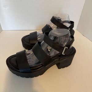 Madden Girl Carterr Black Platform Lug Sole Sandals Women Size 10 Chunky Summer